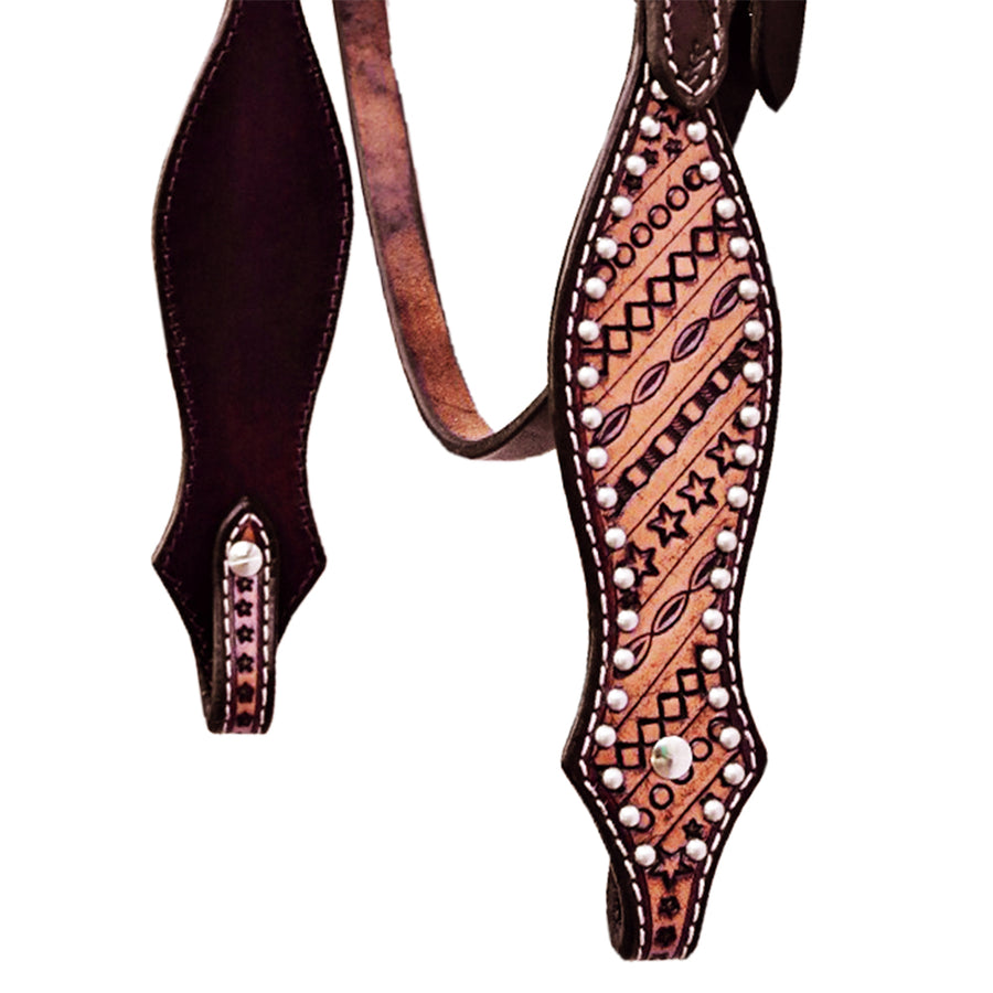 COMFYTACK Western Horse Hand Tooled Headstall Genuine Leather Brown