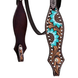 COMFYTACK Western Horse Floral Hand Painted Headstall Genuine Leather Brown / Turquoise