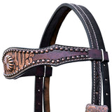 COMFYTACK Western Horse Floral Hand Carved Headstall Genuine Leather Concho Brown
