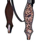 COMFYTACK Horse Floral Hand Carved Headstall Breast Collar Genuine Leather Dark Brown