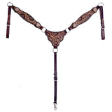 COMFYTACK Horse Floral Hand Carved Headstall Breast Collar Genuine Leather Concho Dark Brown