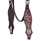 COMFYTACK Horse Floral Hand Carved Headstall Breast Collar Genuine Leather Concho Dark Brown