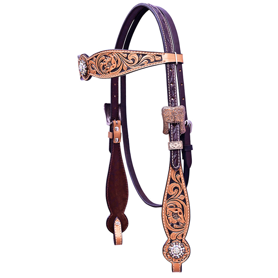 COMFYTACK W. H. Floral Hand Carved Headstall Genuine Leather Concho by Hilason – Cowboy and equestrian accessories