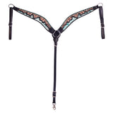 Hilason Horse Floral Hand Carved American Leather Breast Collar Headstall Black