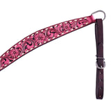 Hilason Horse Floral Hand Carved American Leather Breast Collar Headstall Pink
