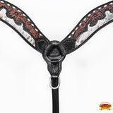 Hilason Horse Floral Hand Carved American Leather Breast Collar Headstall Dark Brown