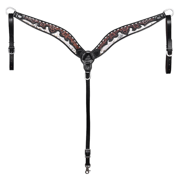 Hilason Horse Floral Hand Carved American Leather Breast Collar Headstall Dark Brown - Uhorse