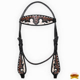 Hilason Horse Floral Hand Carved American Leather Breast Collar Headstall Dark Brown