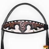 Hilason Horse Floral Hand Carved American Leather Breast Collar Headstall Dark Brown