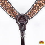 Hilason Horse Floral Hand Painted American Leather Breast Collar Headstall Dark Brown