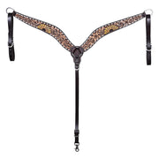 Hilason Horse Floral Hand Painted American Leather Breast Collar Headstall Dark Brown