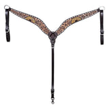 Hilason Horse Floral Hand Painted American Leather Breast Collar Headstall Dark Brown