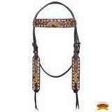 Hilason Horse Floral Hand Painted American Leather Breast Collar Headstall Dark Brown