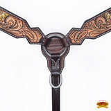Hilason Horse Floral Hand Painted American Leather Breast Collar Headstall Dark Brown