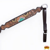 Hilason Horse Floral Hand Painted American Leather Breast Collar Headstall Dark Brown