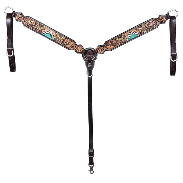 Hilason Horse Floral Hand Painted American Leather Breast Collar Headstall Dark Brown - Uhorse