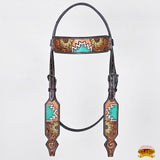 Hilason Horse Floral Hand Painted American Leather Breast Collar Headstall Dark Brown