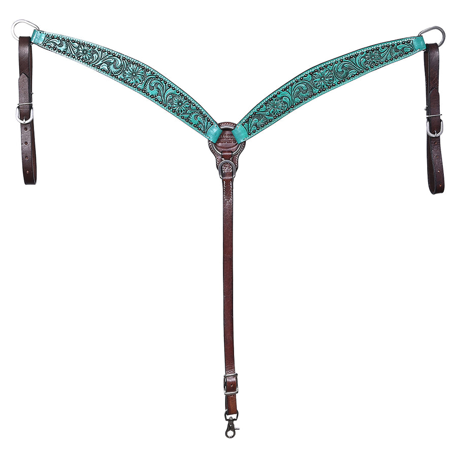 Hilason Horse Floral Hand Painted American Leather Breast Collar Headstall Turquoise - Uhorse