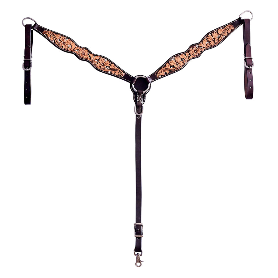 Hilason W. H. Floral Hand Carved American Leather Breast Collar Dark by Hilason – Cowboy and equestrian accessories