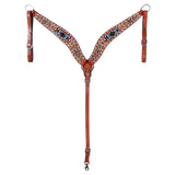 Hilason Western Horse Floral Hand Carved American Leather Breast Collar Beaded Work Brown - Uhorse