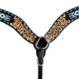 Hilason Horse Floral Hand Carved American Leather Breast Collar Headstall W/ Beaded Work Dark Brown