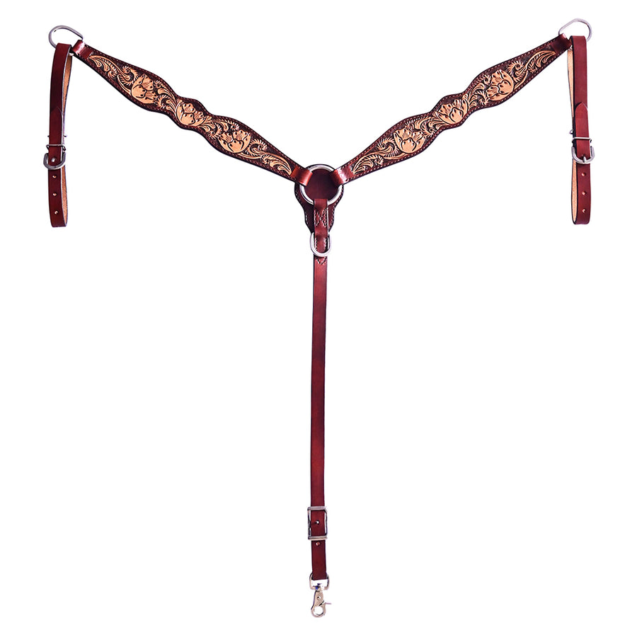 Hilason W. H. Floral Hand Carved American Leather Breast Collar Brown by Hilason – Cowboy and equestrian accessories