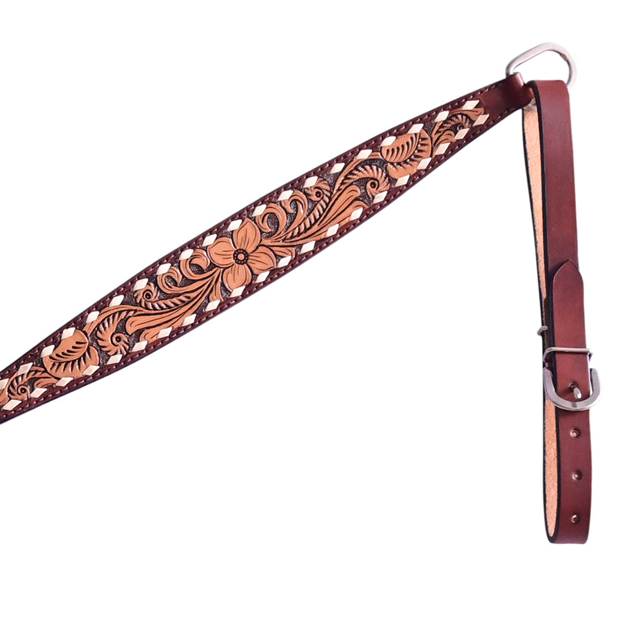 Hilason Horse Floral Hand Carved American Leather Breast Collar Headstall