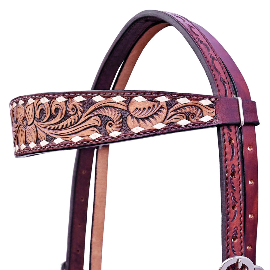 Hilason Horse Floral Hand Carved American Leather Breast Collar Headstall