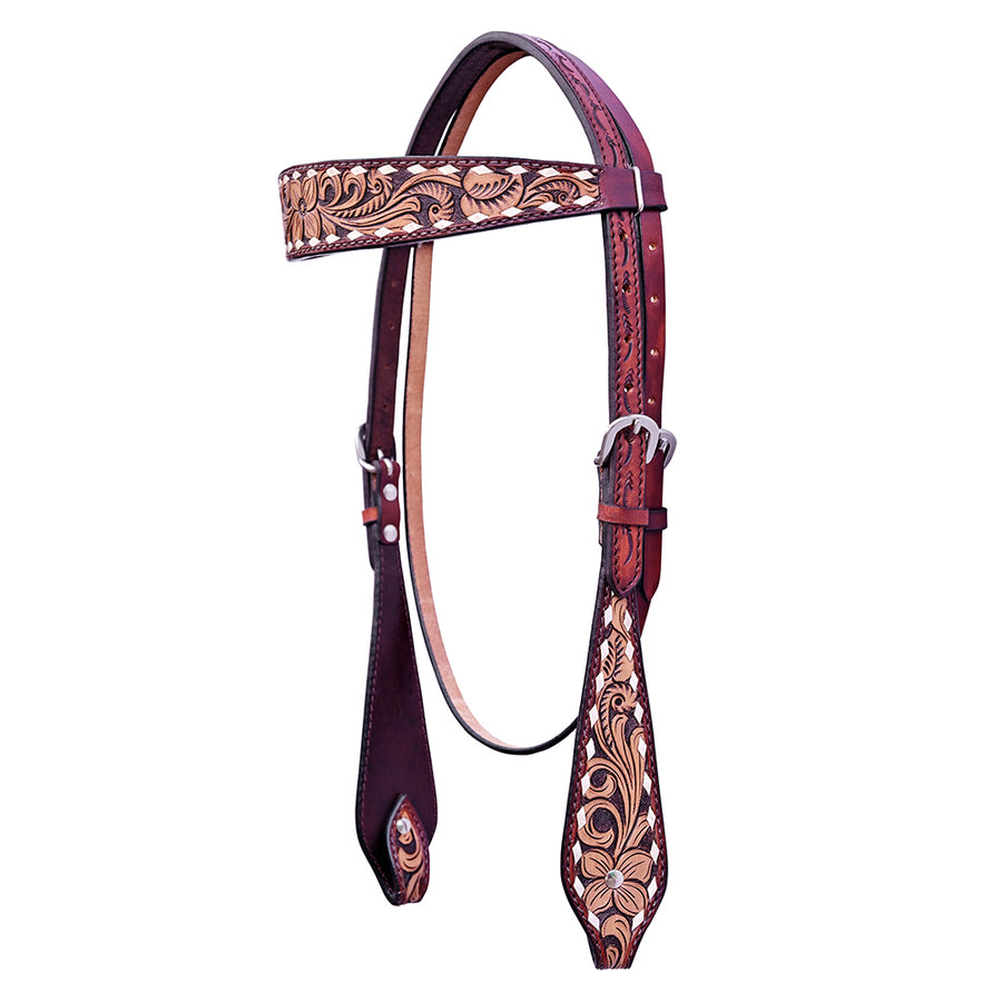 Hilason W. H. Floral Hand Carved American Leather Headstall by Hilason – Cowboy and equestrian accessories