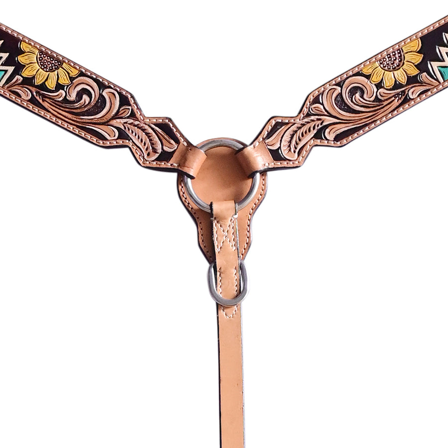 Hilason Horse Floral Hand Painted American Leather Breast Collar Headstall Tan