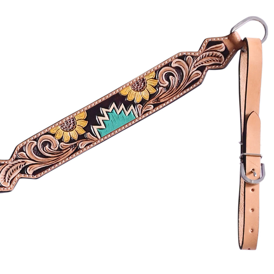 Hilason Horse Floral Hand Painted American Leather Breast Collar Headstall Tan