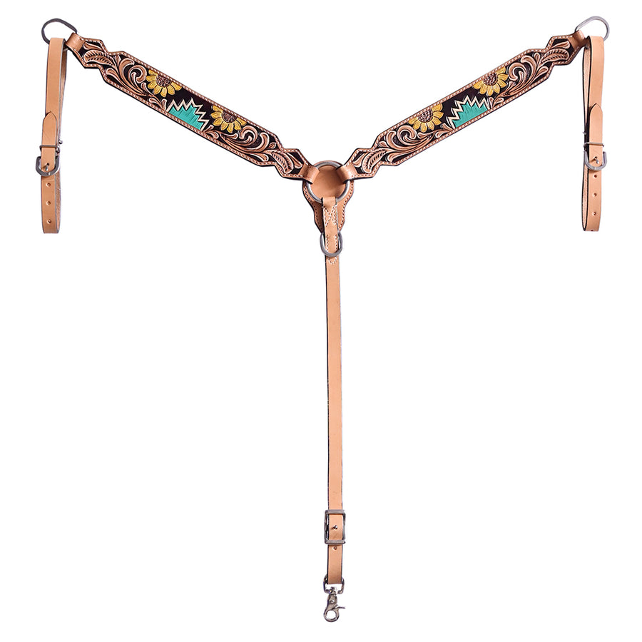 Hilason W. H. Floral Hand Painted American Leather Breast Collar Tan – by Hilason – Cowboy and equestrian accessories