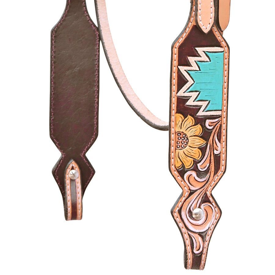 Hilason Horse Floral Hand Painted American Leather Breast Collar Headstall Tan