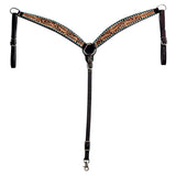 HILASON Western Horse Leaf Headstall Breast Collar Set Genuine Leather Dark Brown