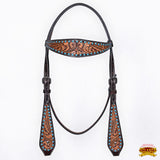 HILASON Western Horse Leaf Headstall Breast Collar Set Genuine Leather Dark Brown