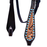 HILASON Western Horse Leaf Headstall Breast Collar Set Genuine Leather Dark Brown