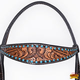 HILASON Western Horse Leaf Headstall Breast Collar Set Genuine Leather Dark Brown