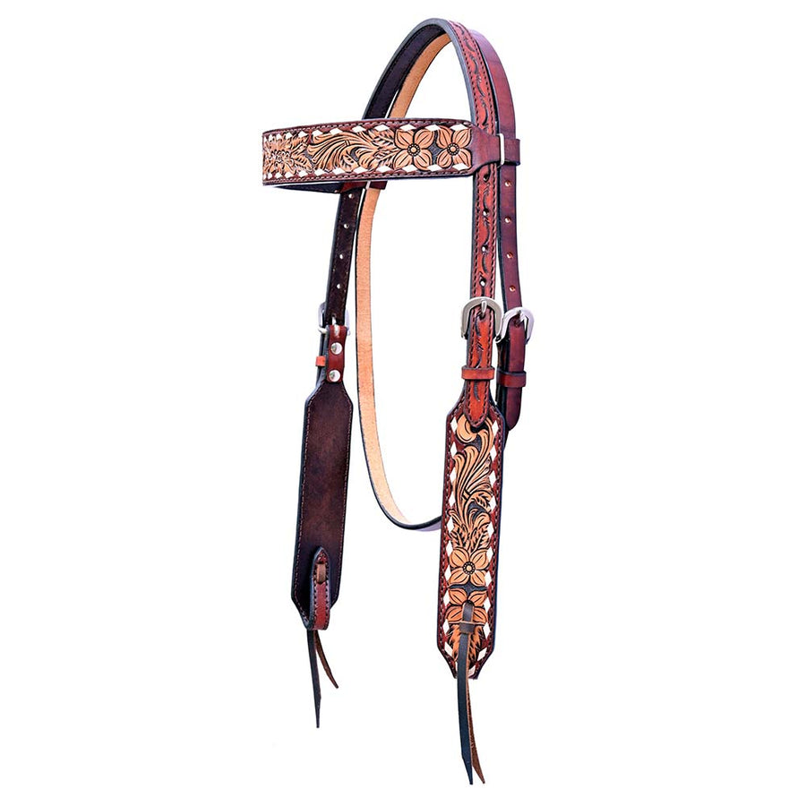 HILASON W. H. Floral Hand Carved Headstall Genuine Leather Brown – by Hilason – Cowboy and equestrian accessories