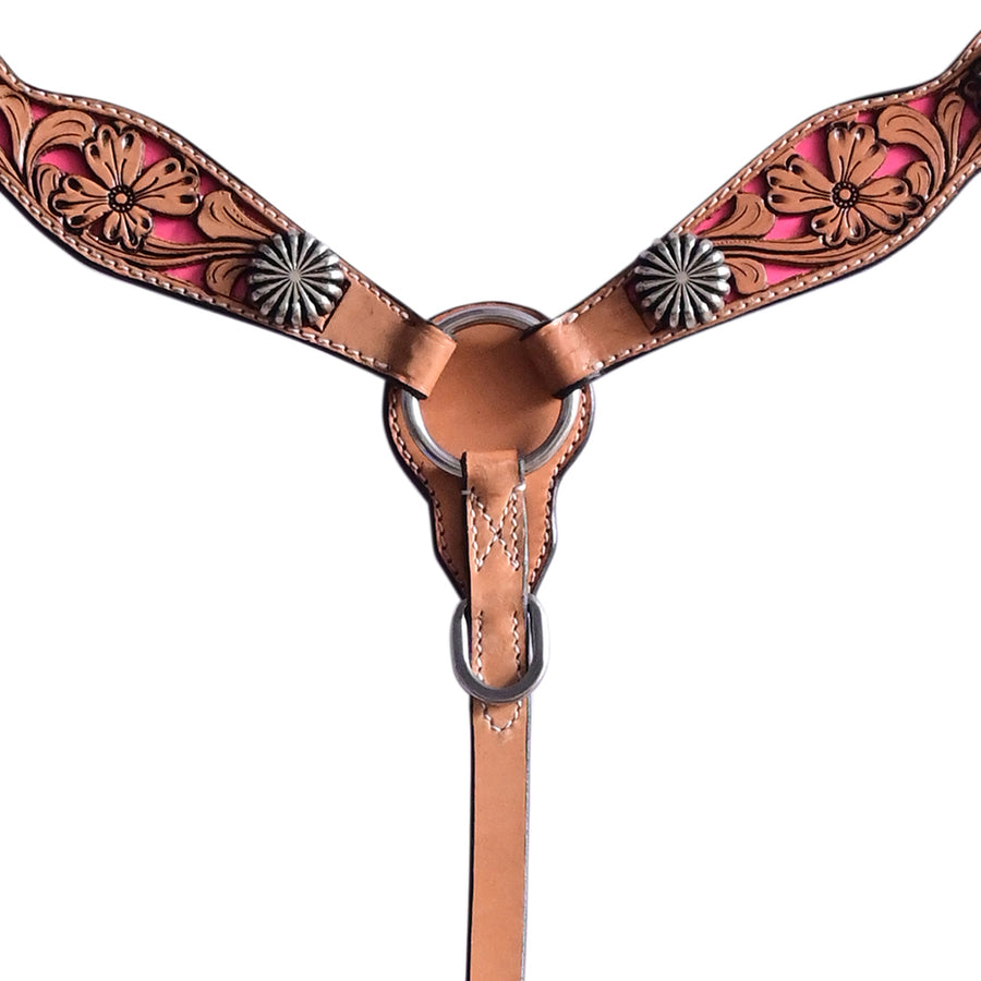 HILASON Western Horse Floral Headstall Breast Collar Set Genuine Leather Tan