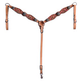 HILASON W. H. Floral Headstall Breast Collar Set Genuine Leather Tan – by Hilason – Cowboy and equestrian accessories