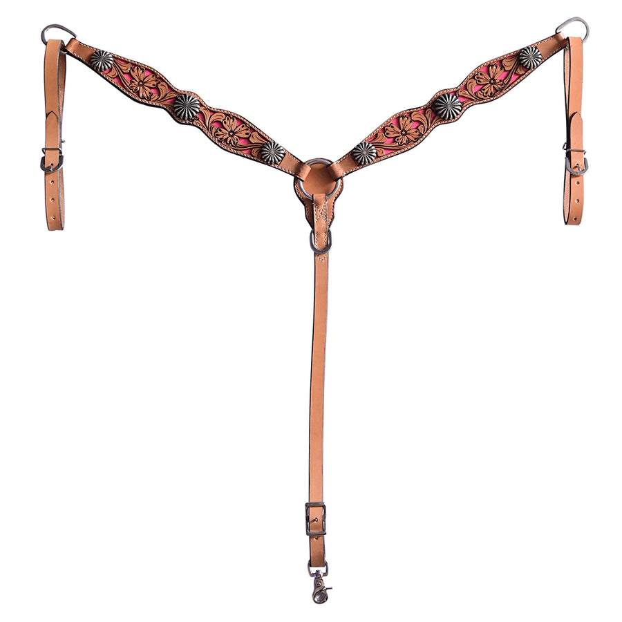 HILASON W. H. Floral Hand Carved Breast Collar Genuine Leather Tan – by Hilason – Cowboy and equestrian accessories