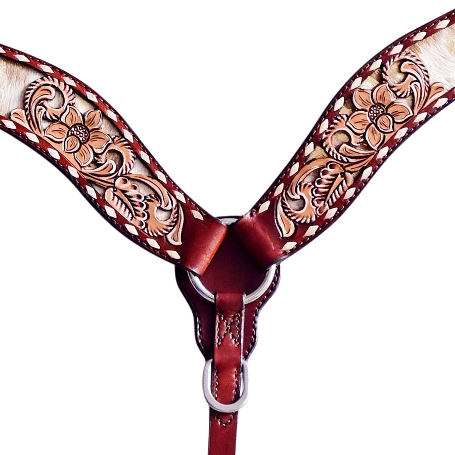 HILASON Western Horse Floral Headstall Breast Collar Set Genuine Leather Brown