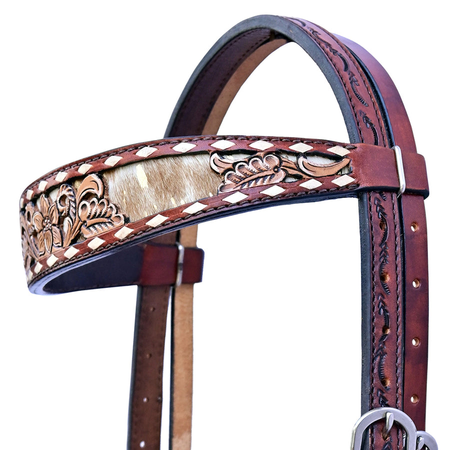 HILASON Western Horse Floral Headstall Breast Collar Set Genuine Leather Brown