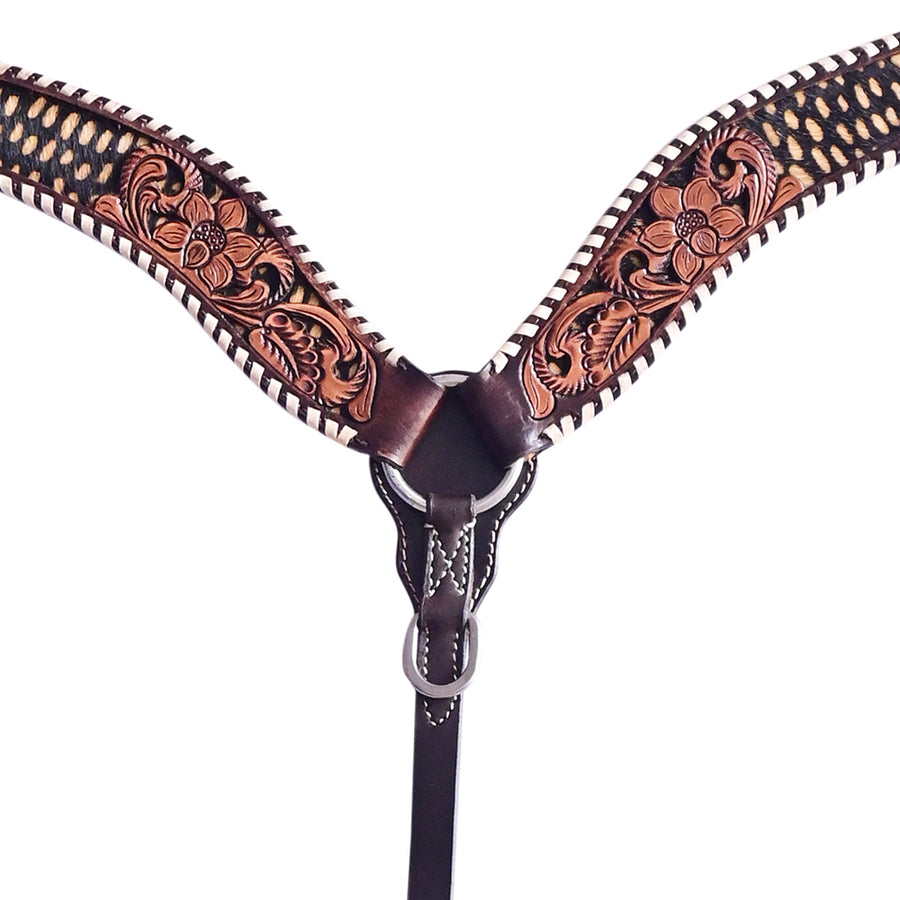 HILASON Western Horse Floral Headstall Breast Collar Set Genuine Leather Dark Brown