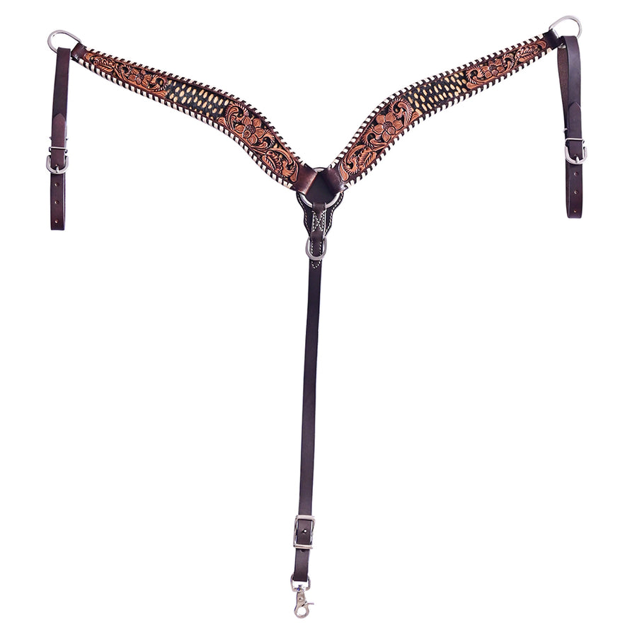 HILASON W. H. Floral Headstall Breast Collar Set Genuine Leather Dark by Hilason – Cowboy and equestrian accessories