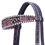 HILASON Western Horse Floral Headstall Breast Collar Set Genuine Leather Dark Brown