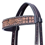 Hilason Horse Floral Hand Carved American Leather Breast Collar Headstall Dark Brown