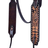 Hilason Horse Floral Hand Carved American Leather Breast Collar Headstall Dark Brown