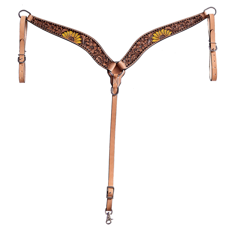 Hilason W. H. Floral Hand Painted American Leather Breast Collar Tan – by Hilason – Cowboy and equestrian accessories