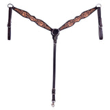 Hilason Horse Floral Hand Carved American Leather Breast Collar Headstall Dark Brown